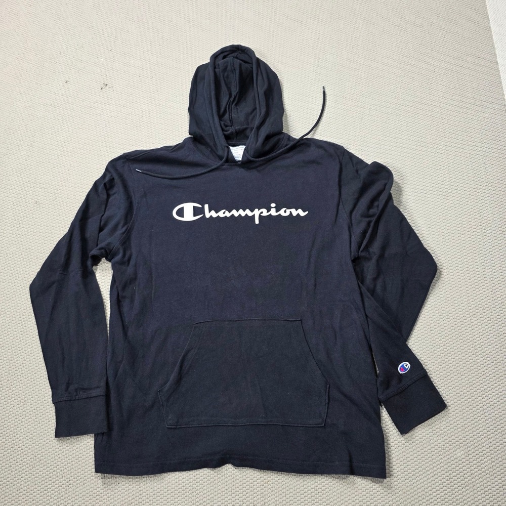 Champion Hoodie Mens Large L Pullover Long Sleeve Black Sweatshirt